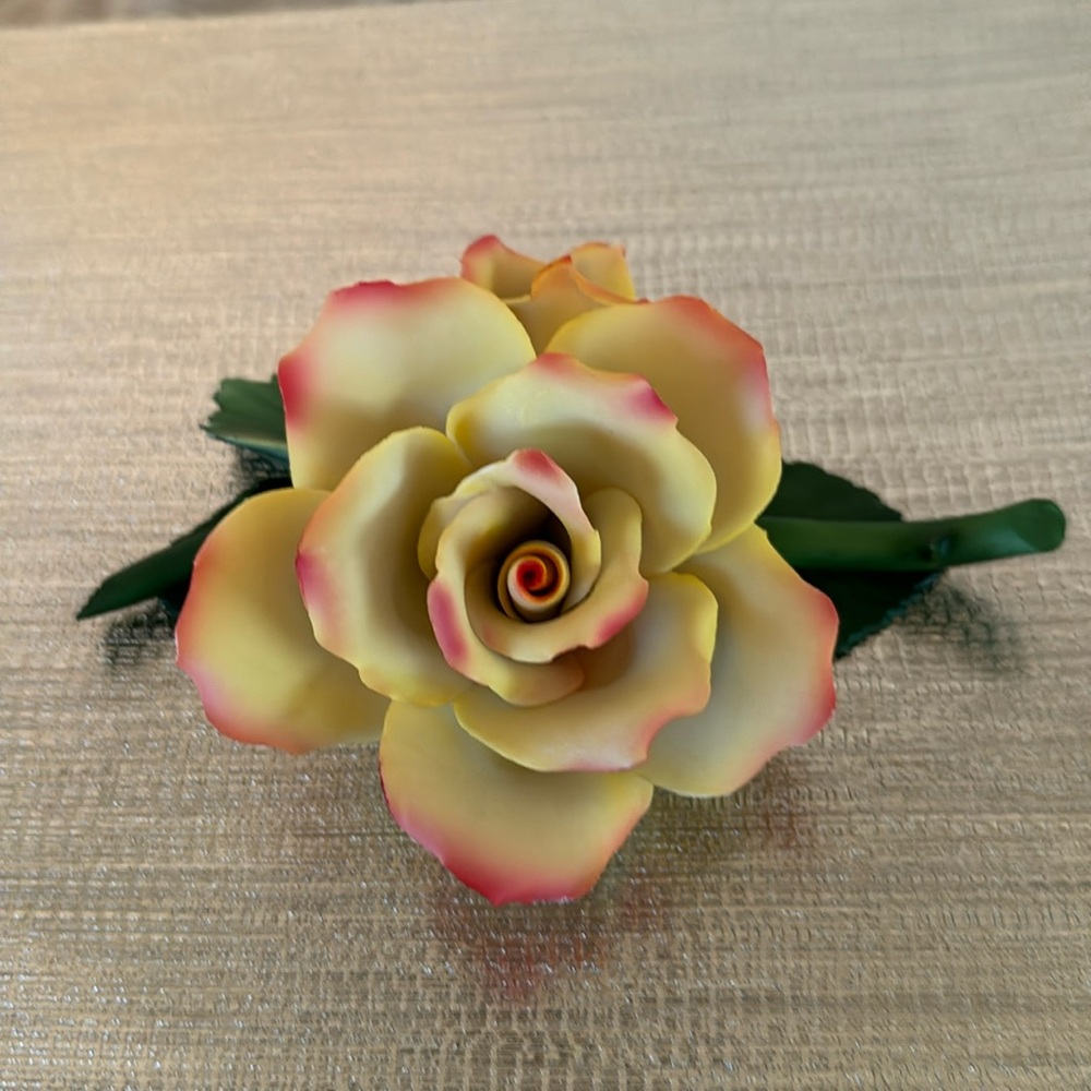 Vintage Capodimonte Porcelain yellow Rose with a bud